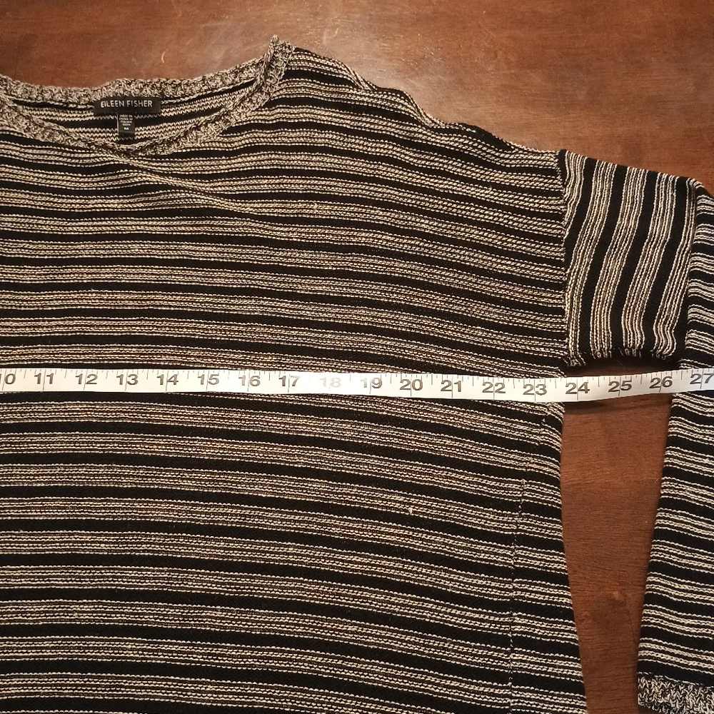 Eileen Fisher Wool & Linen Black Striped Sweater Size Medium - Picture 5 of 8